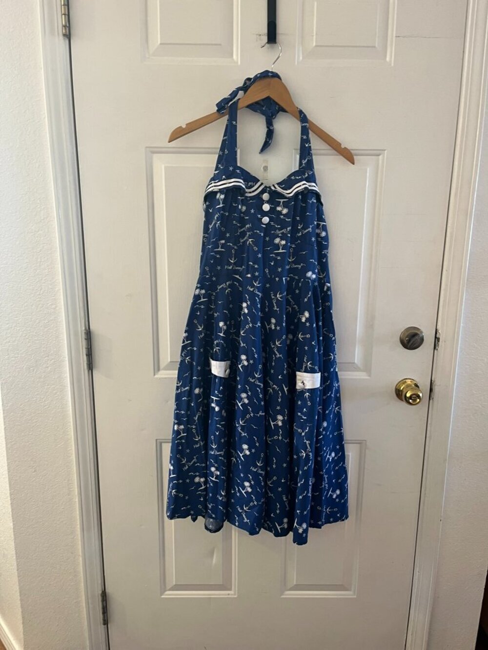 Hell Bunny Vixen Nautical Retro Summer Beach Halter Sailing 50's Dress Sz Med - Picture 5 of 10
